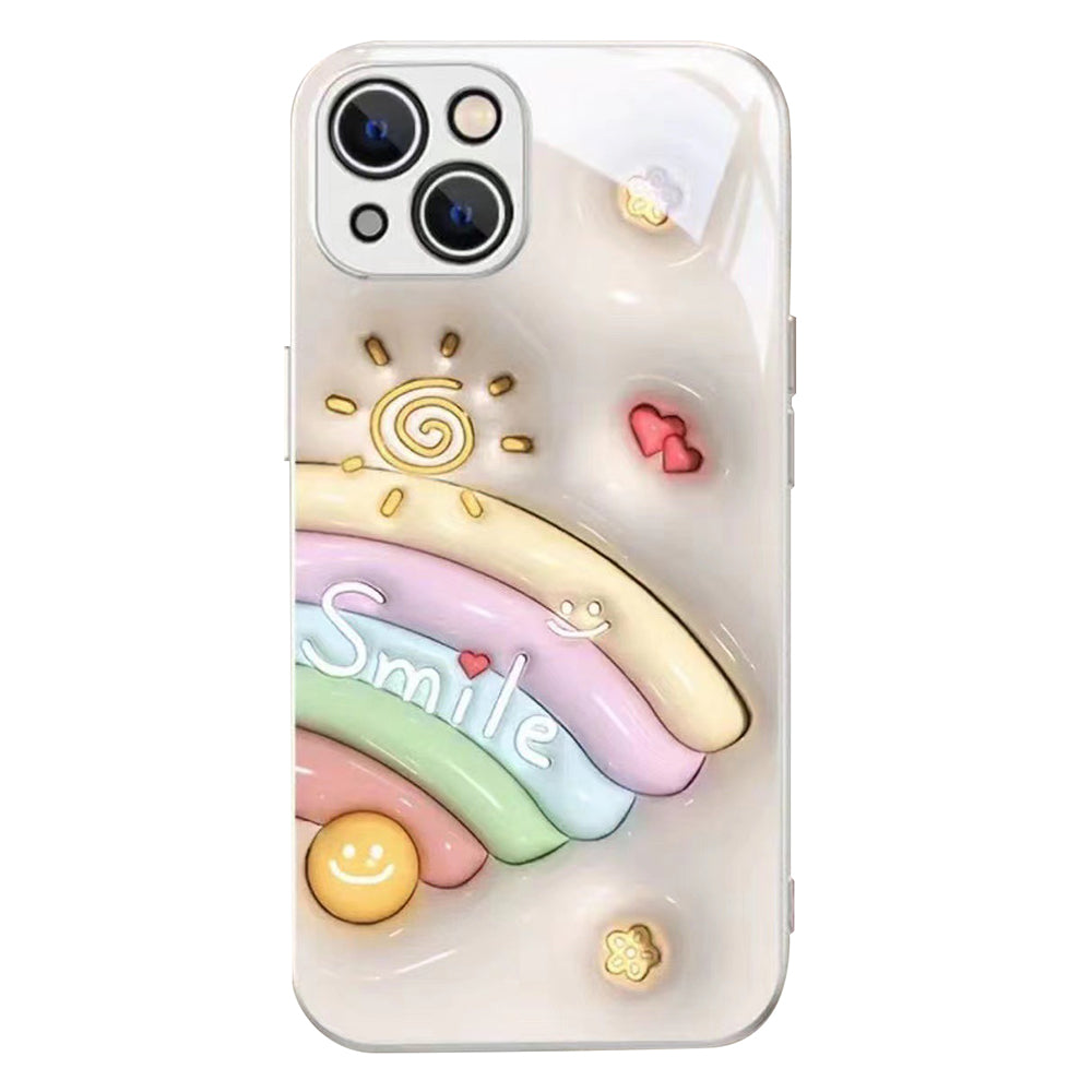 For iPhone 14 Plus Smile Face Rainbow Pattern Phone Case Tempered Glass TPU Anti-drop Cover For iPhone 14 Plus Smile Face Rainbow Pattern Phone Case Tempered Glass TPU Anti-drop Cover